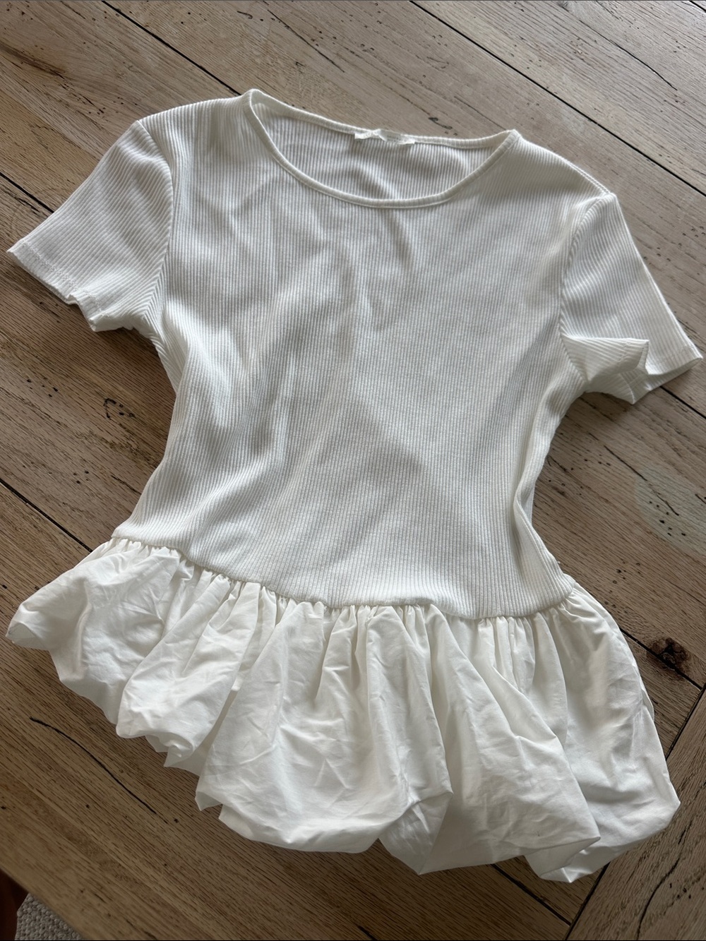 Zara Cream Short Sleeve Ruffle-Hem Top